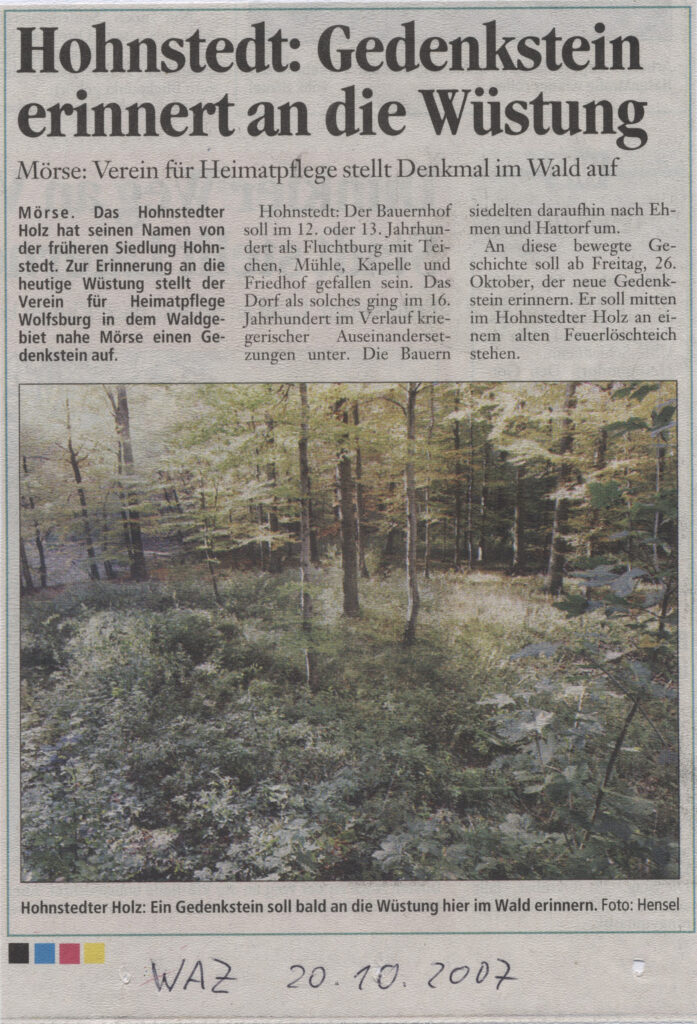 Wüstung Hohnstedt Artikel 1