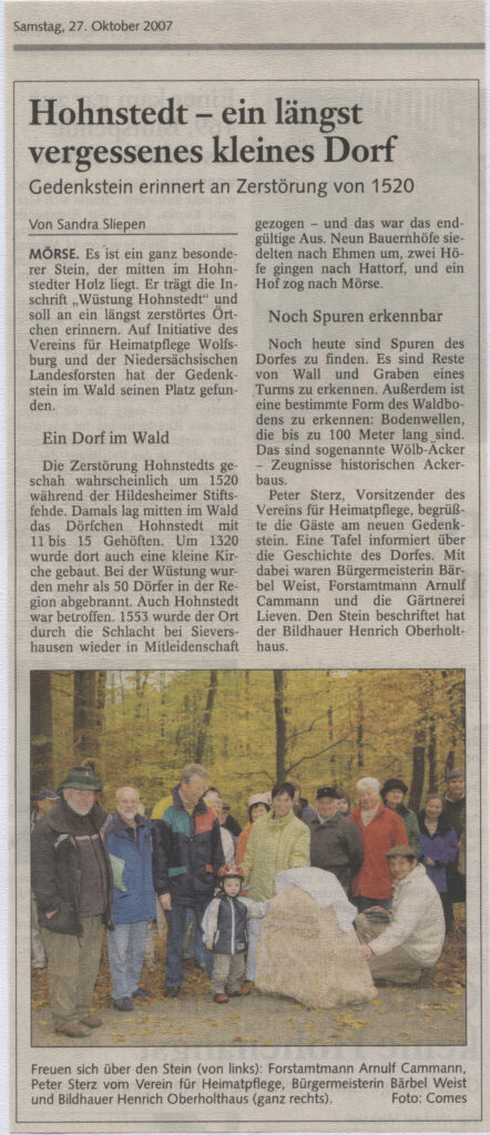 Wüstung Hohnstedt Artikel 2