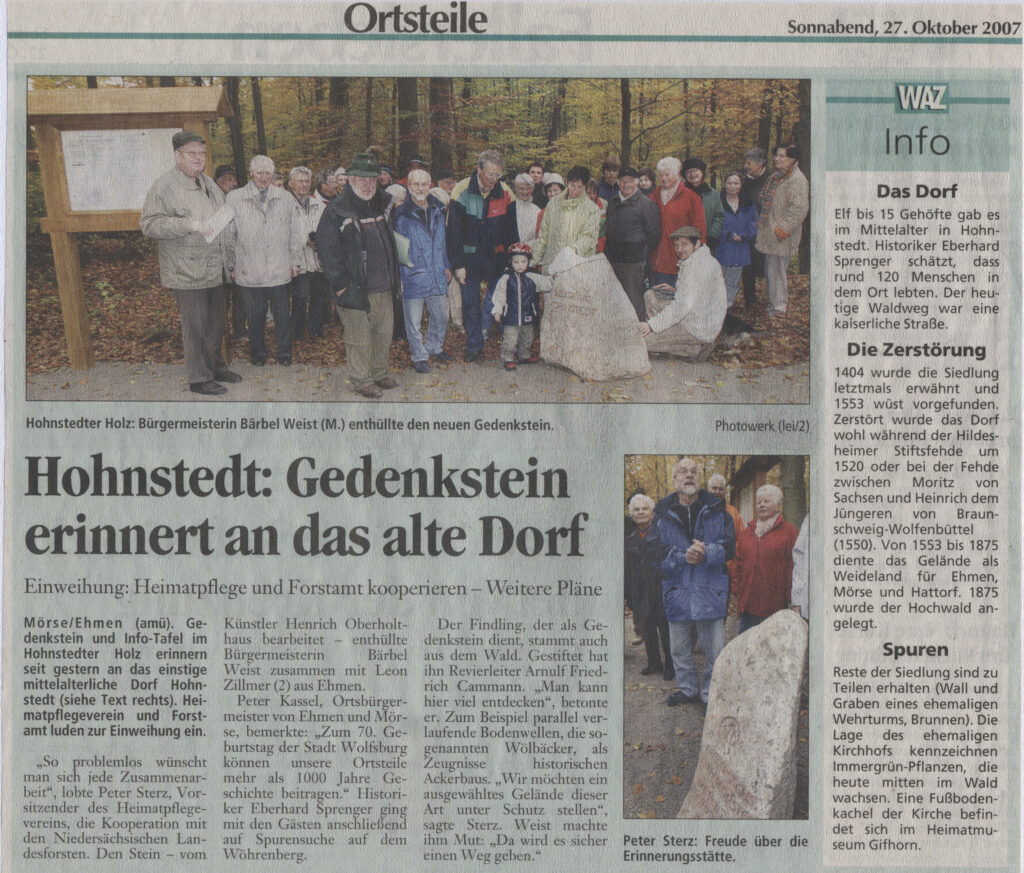 Wüstung Hohnstedt Artikel 3